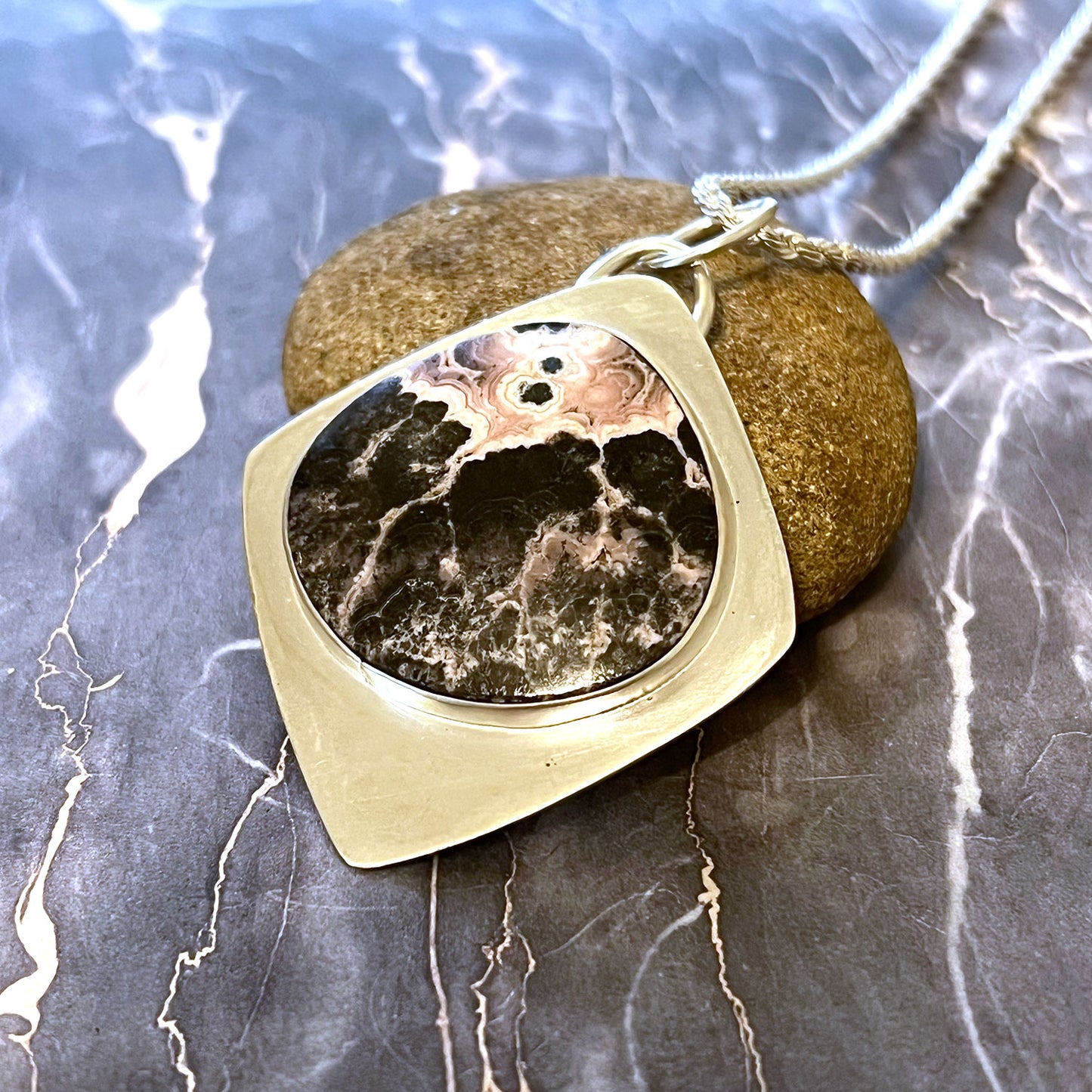 STERLING SILVER RHODOCROSITE NECKLACE - UNCONDITIONAL LOVE TALISMAN
