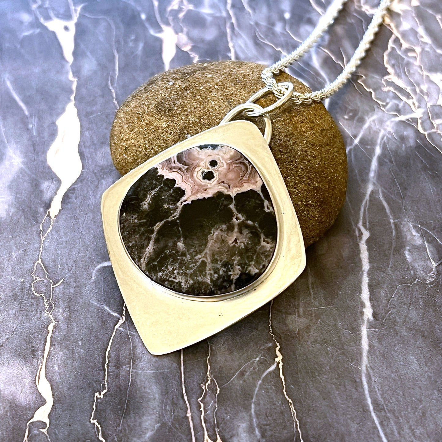 STERLING SILVER RHODOCROSITE NECKLACE - UNCONDITIONAL LOVE TALISMAN