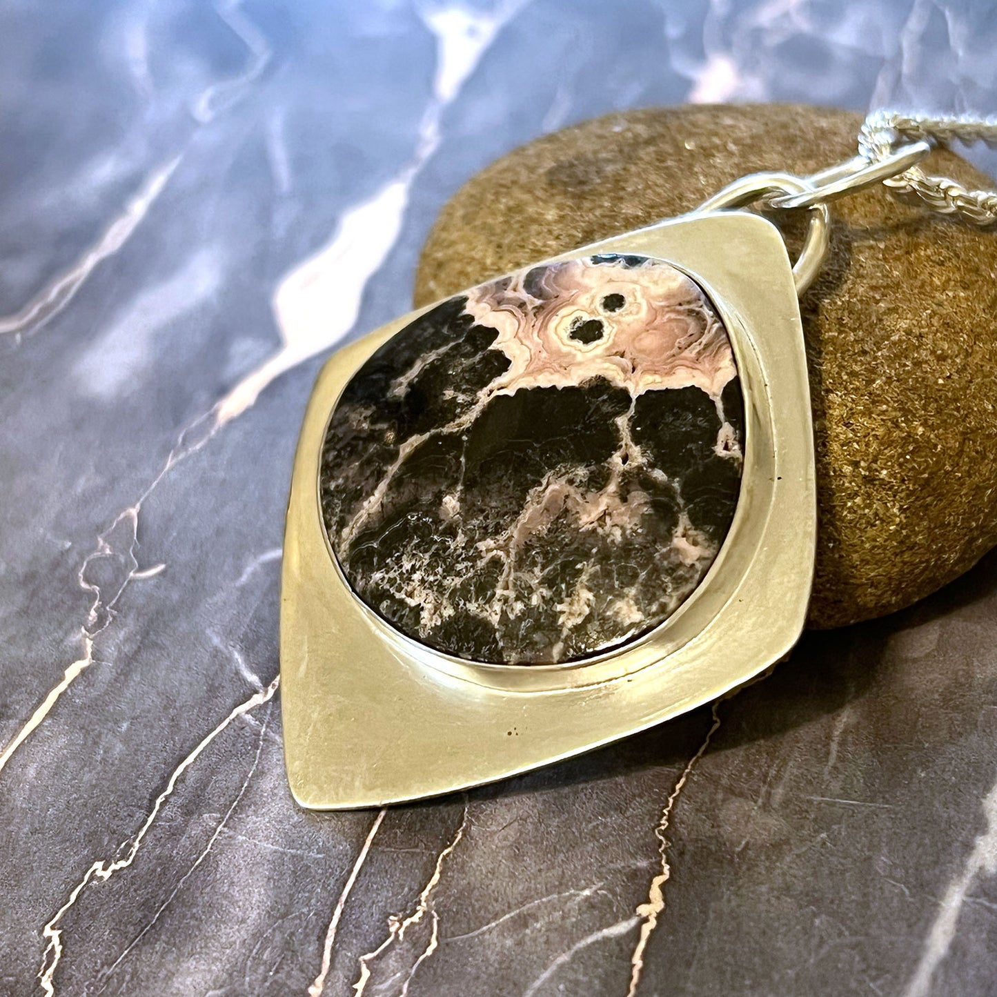 STERLING SILVER RHODOCROSITE NECKLACE - UNCONDITIONAL LOVE TALISMAN