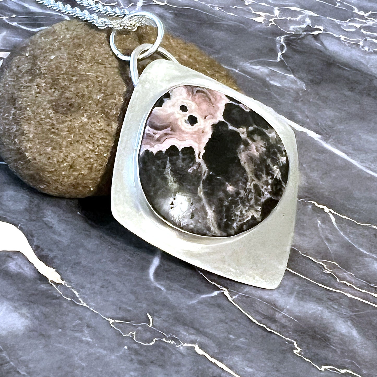 STERLING SILVER RHODOCROSITE NECKLACE - UNCONDITIONAL LOVE TALISMAN