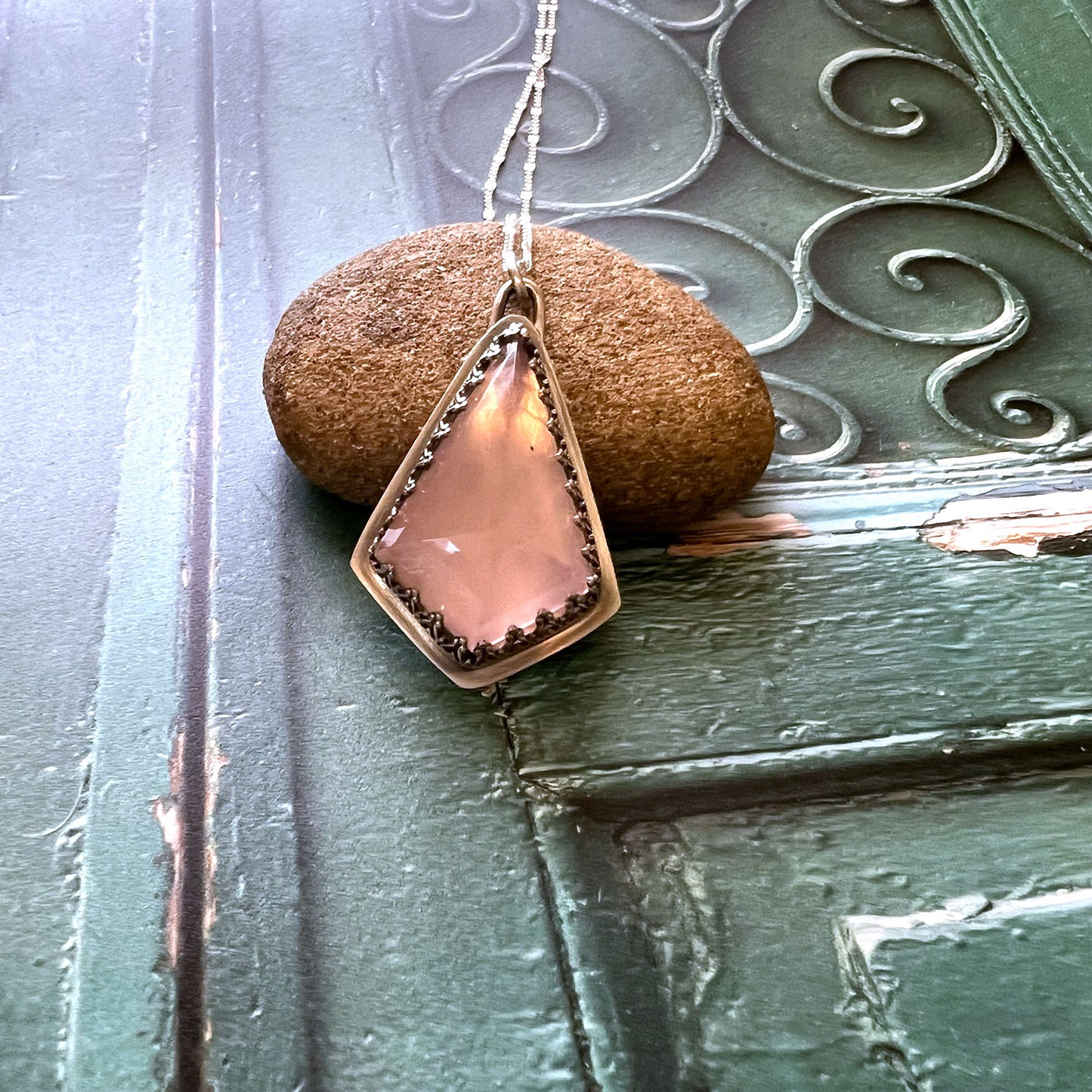 STERLING SILVER ROSE QUARTZ KITE NECKLACE - OPEN YOUR HEART TALISMAN
