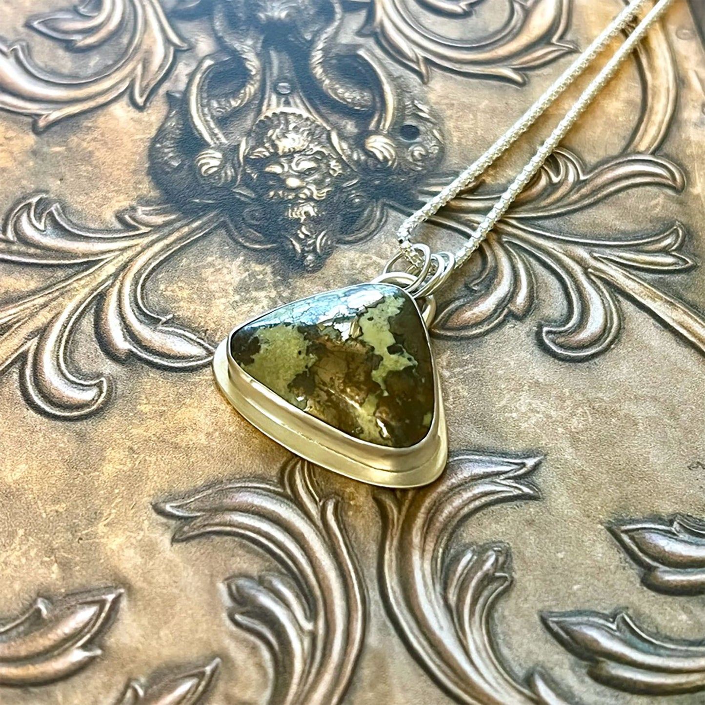 STERLING SILVER SERPENTINE PYRITE NECKLACE - ALIGNMENT TALISMAN
