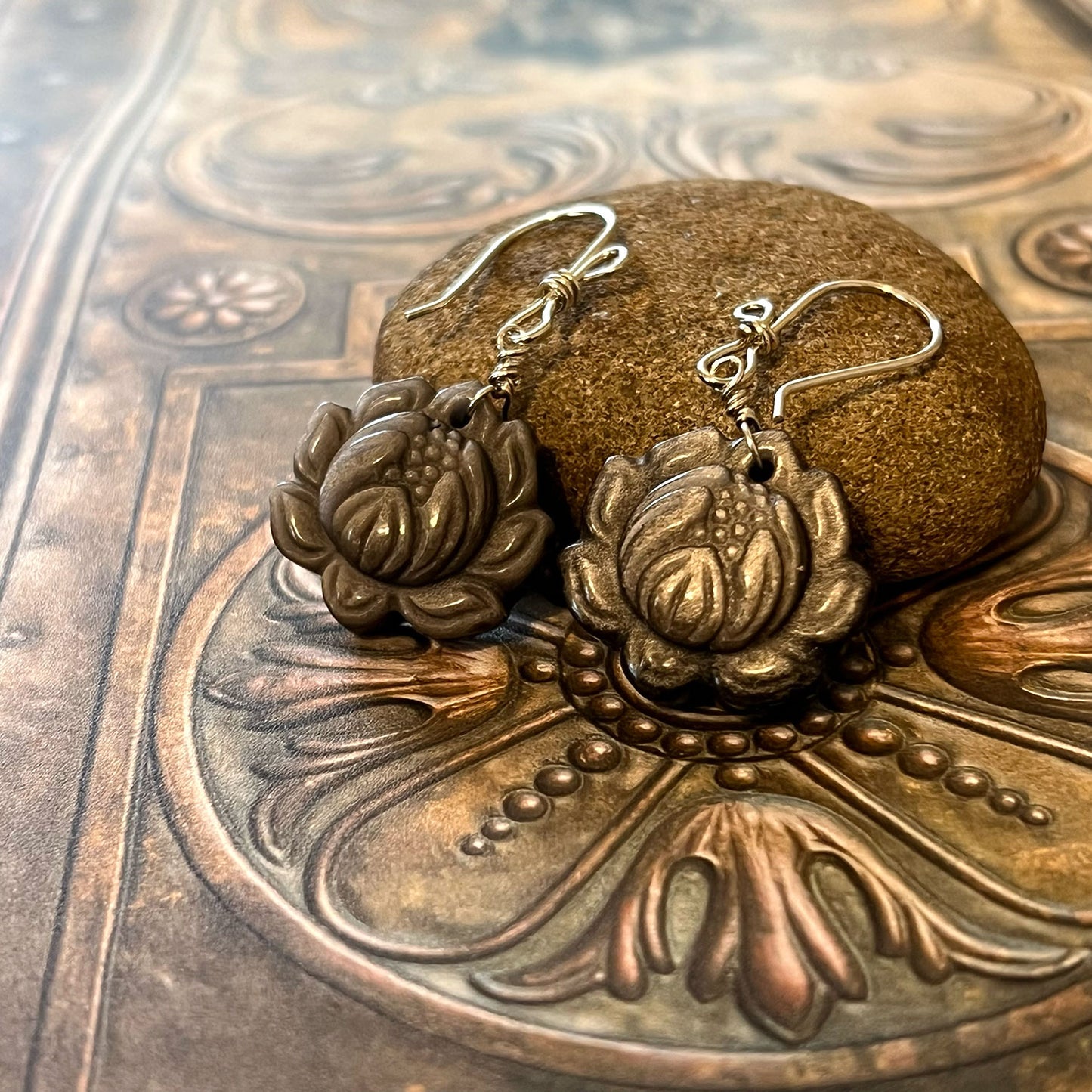 STERLING SILVER SHEEN OBSIDIAN LOTUS EARRINGS - LIGHT INTO DARKNESS TALISMAN