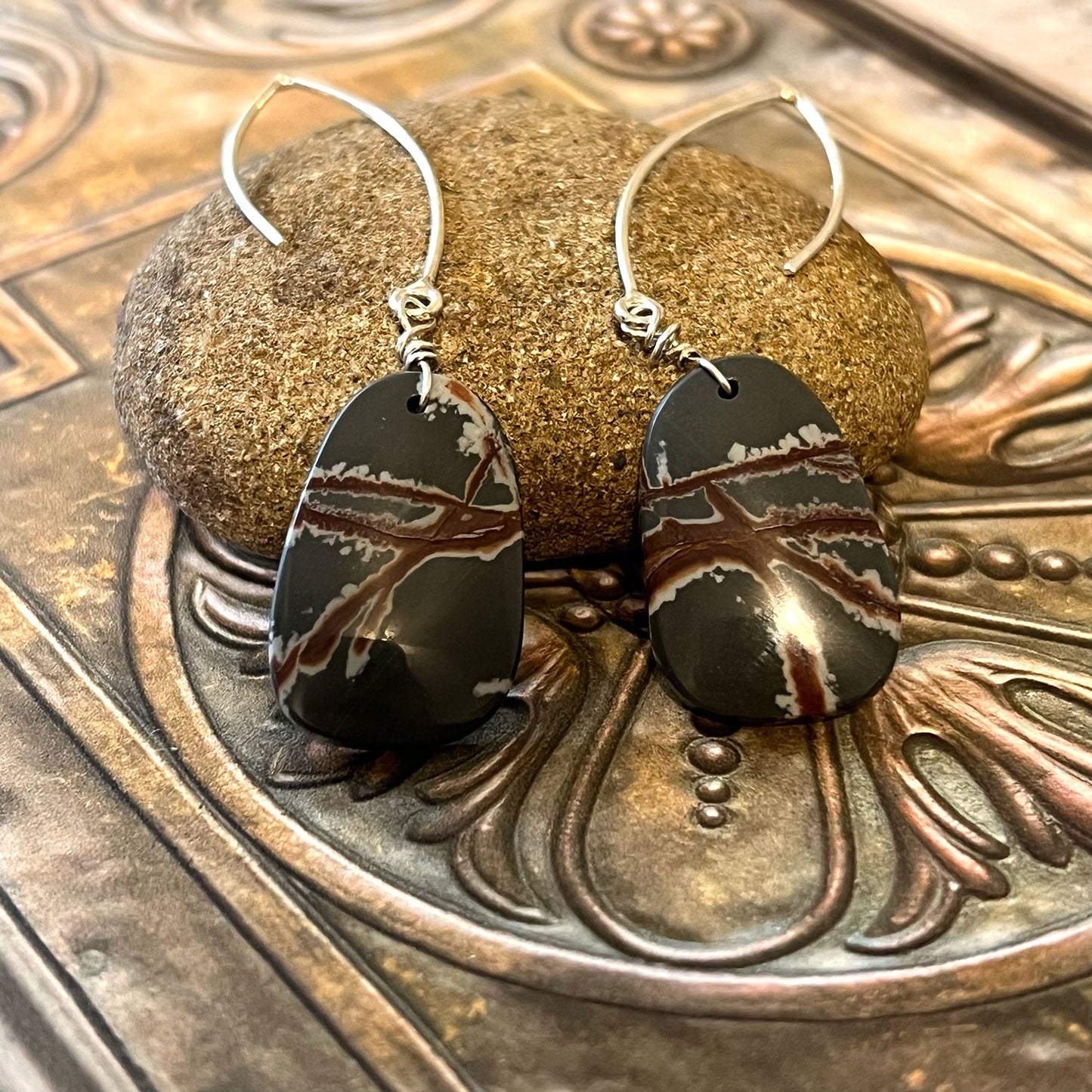 STERLING SILVER SONORAN DENDRITIC RHYOLITE EARRINGS - PROGRESS TALISMAN