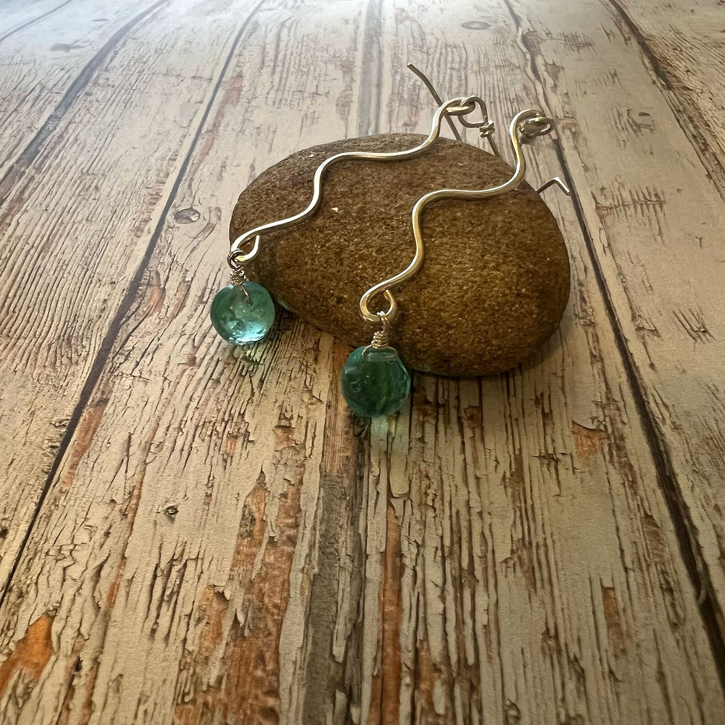 LONG DROP WAVE GEMSTONE EARRINGS