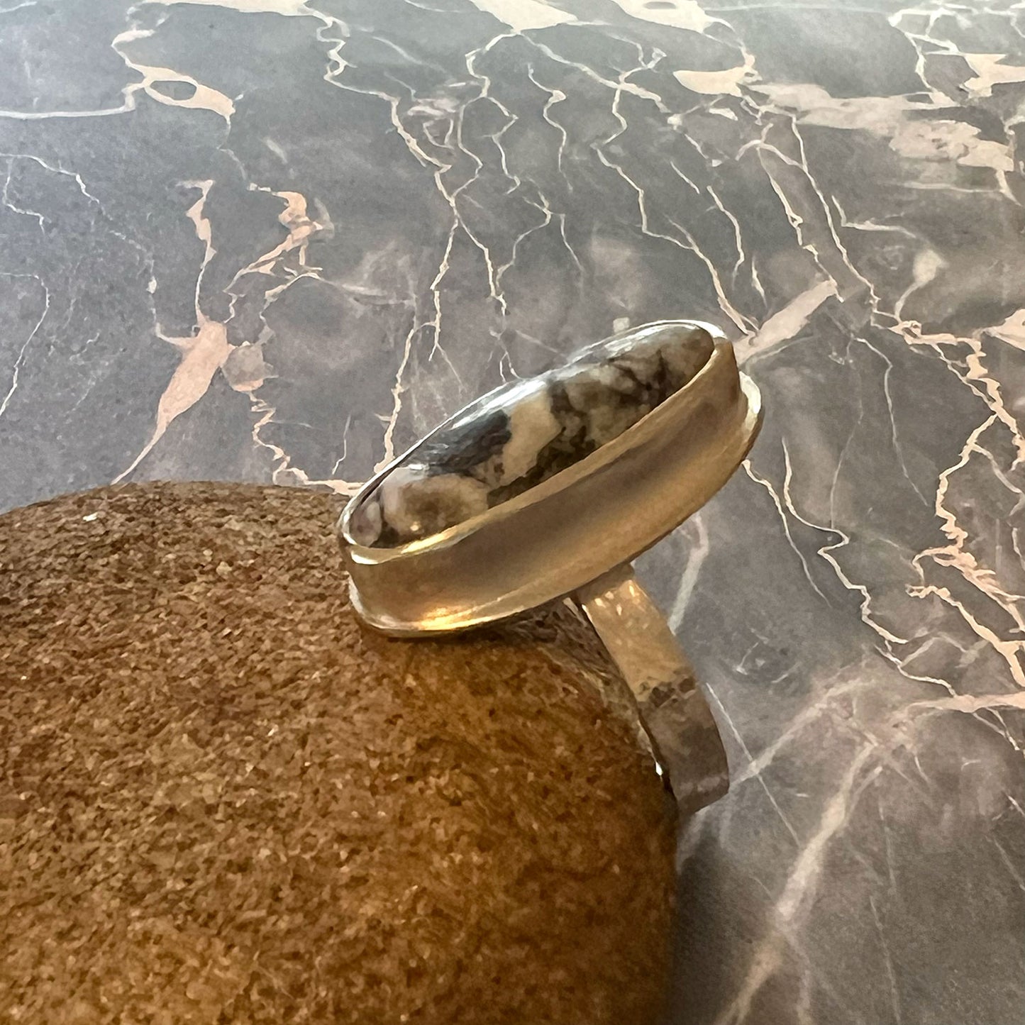 STERLING SILVER WHITE BUFFALO RING - SACRED WISDOM TALISMAN