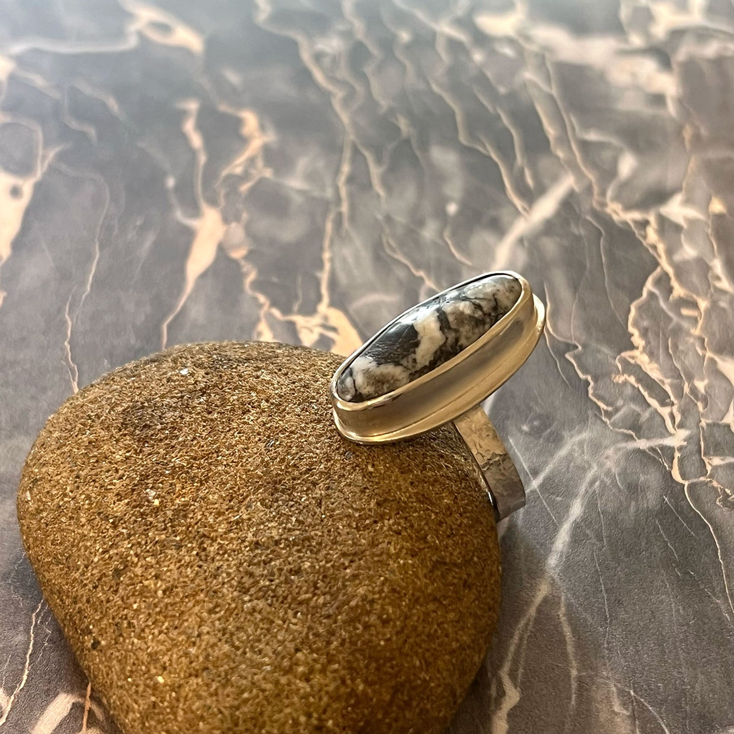 STERLING SILVER WHITE BUFFALO RING - SACRED WISDOM TALISMAN