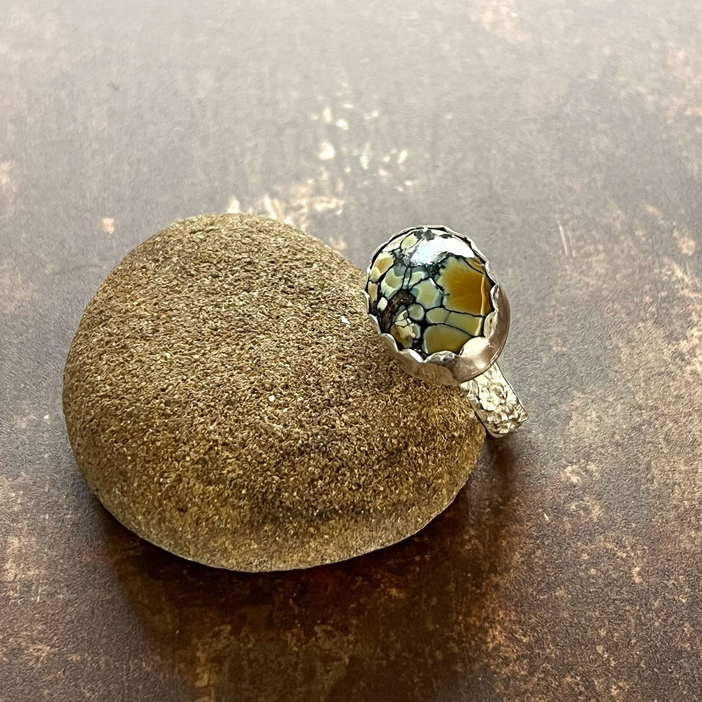 STERLING SILVER POLYCHROME WHITE RIVER RING - MOTHER EARTH TALISMAN