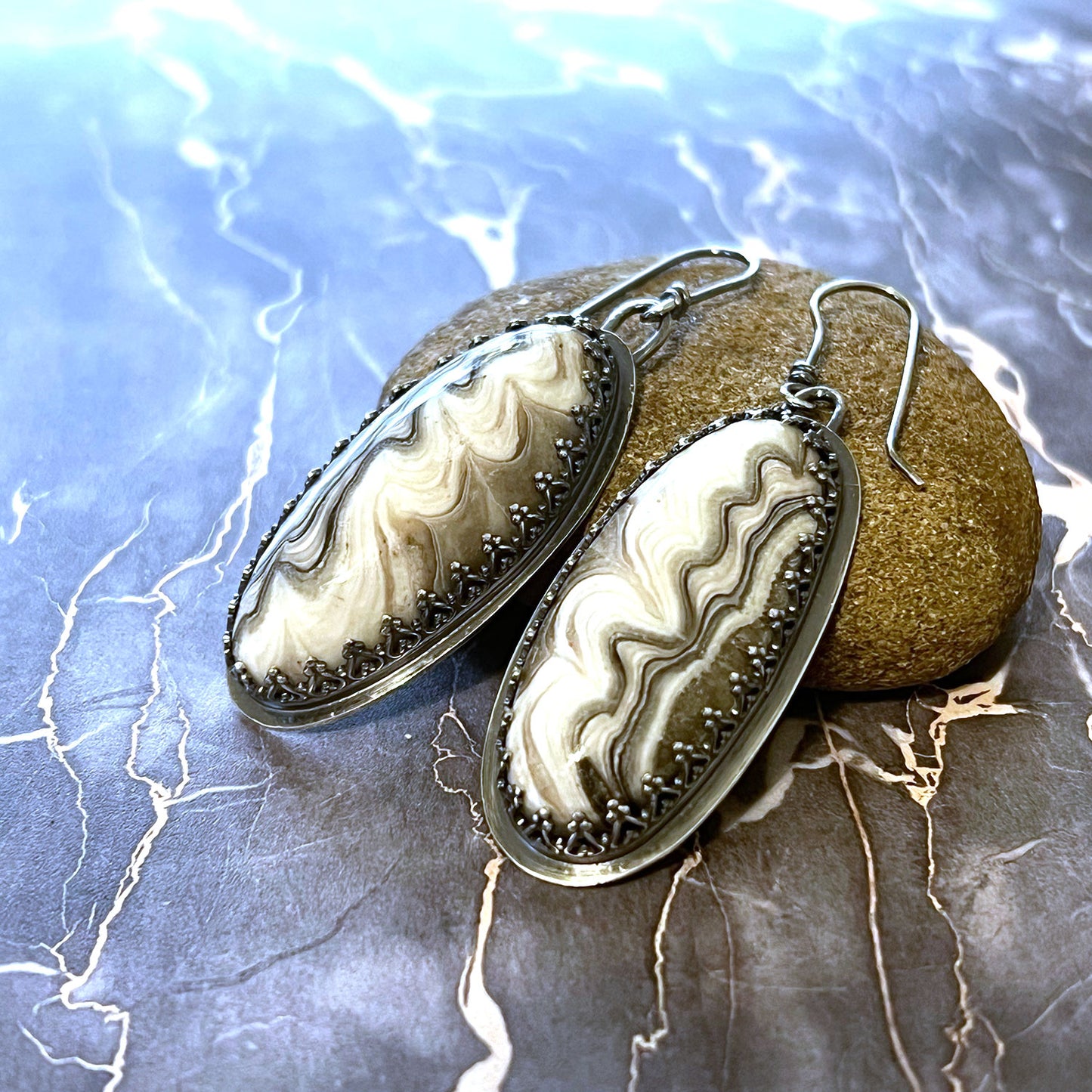 STERLING SILVER ZEBRA CALCITE EARRINGS - SELF WORTH TALISMAN