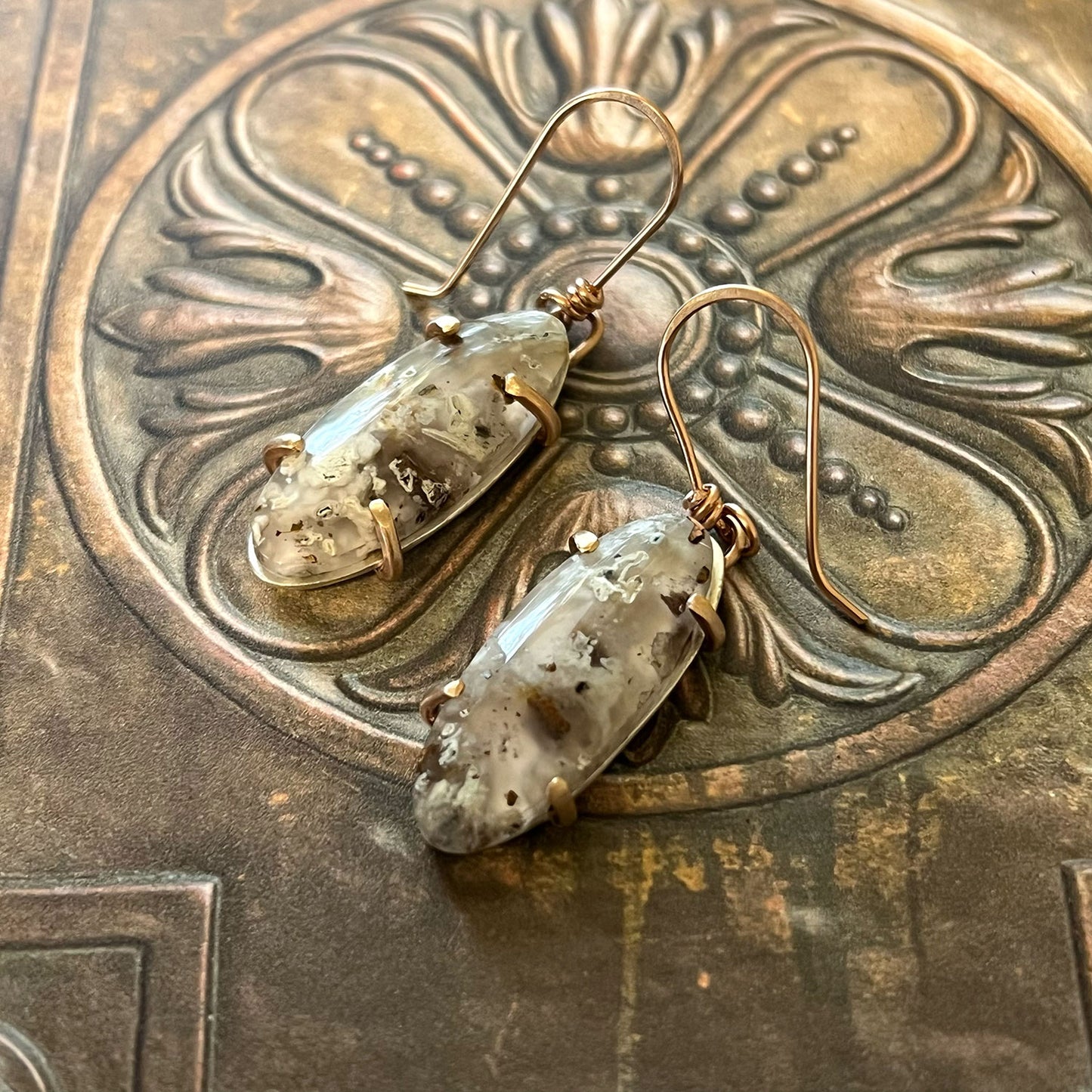 STERLING SILVER BRONZE CHALCEDONY EARRINGS - GOOD WILL TALISMA