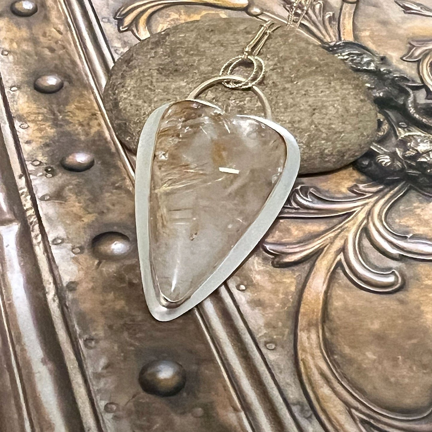 STERLING GOLD FILLED RUTILATED QUARTZ HEART NECKLACE - CLARITY TALISMAN