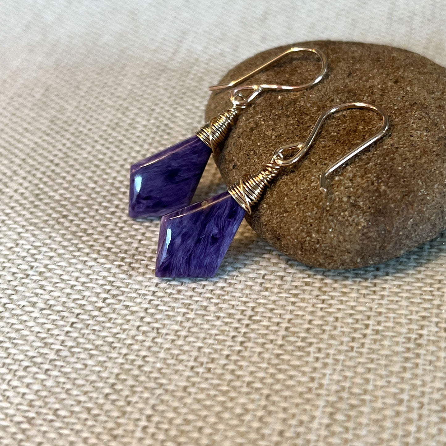 STERLING SILVER/GOLD FILLED CHAROITE KITE EARRINGS - I ACCEPT TALISMAN