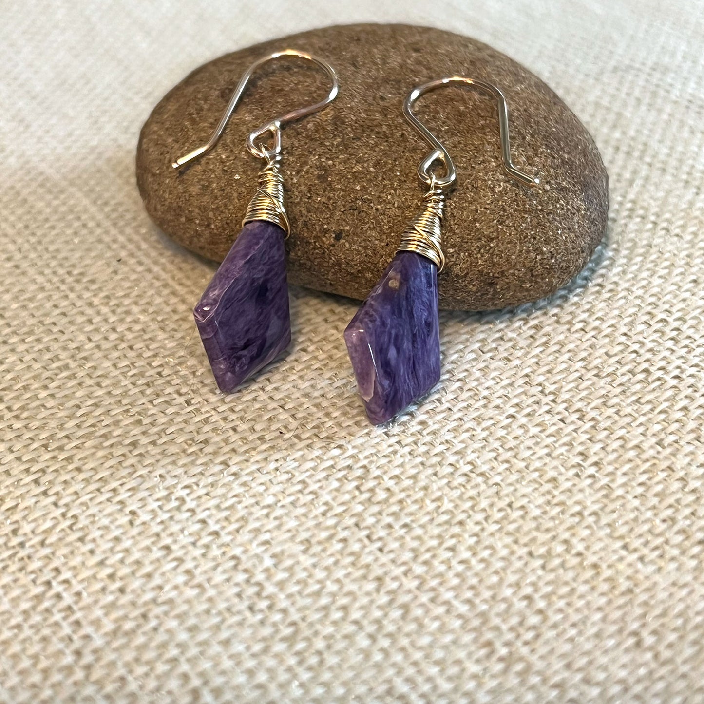 STERLING SILVER/GOLD FILLED CHAROITE KITE EARRINGS - I ACCEPT TALISMAN