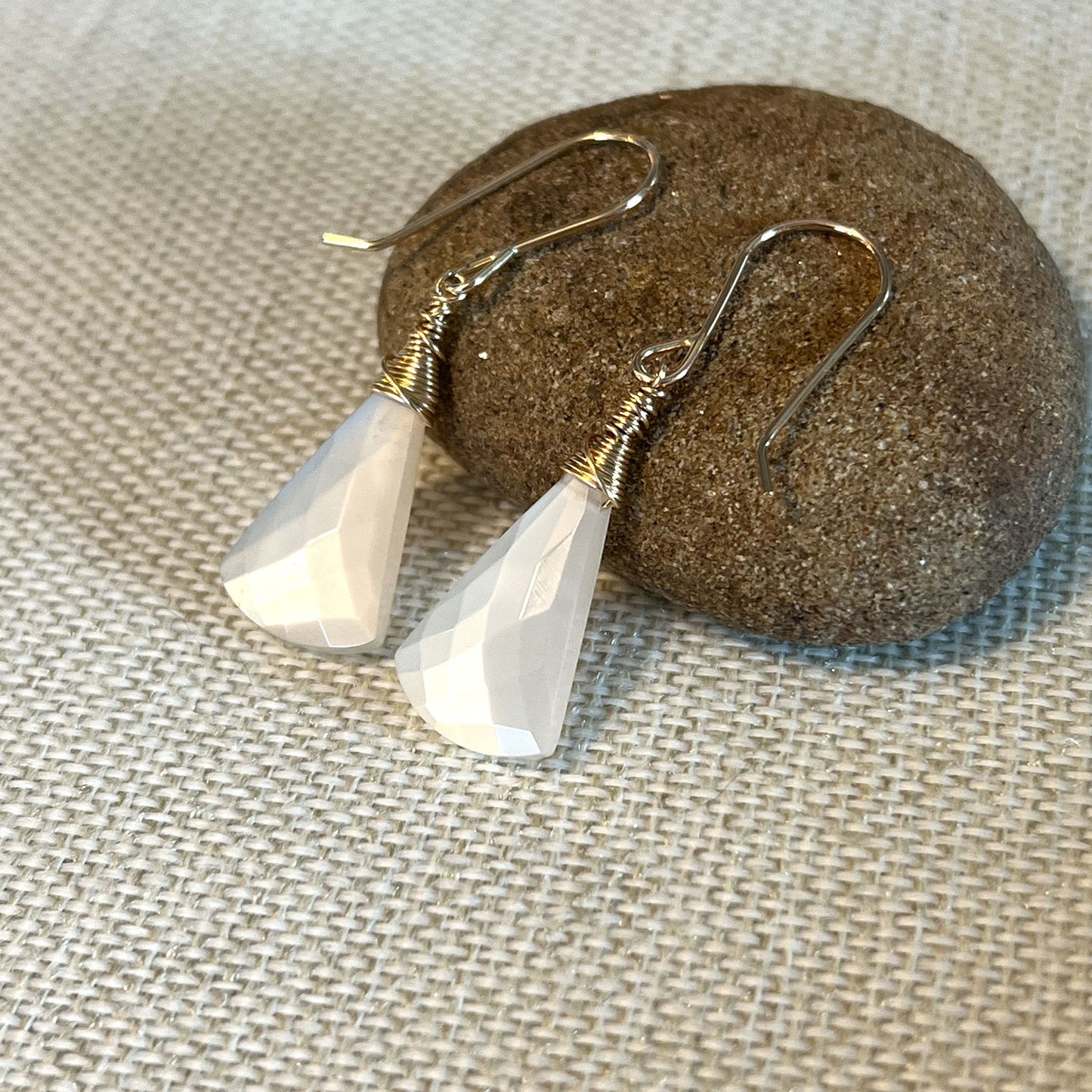 STERLING SILVER/GOLD FILLED WHITE FACETED MOONSTONE EARRINGS - INNER BEAUTY TALISMAN