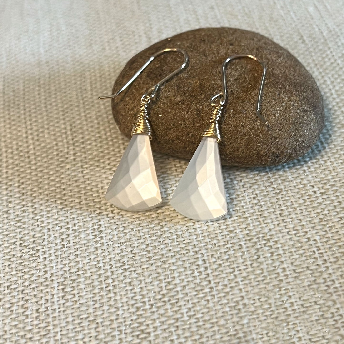 STERLING SILVER/GOLD FILLED WHITE FACETED MOONSTONE EARRINGS - INNER BEAUTY TALISMAN