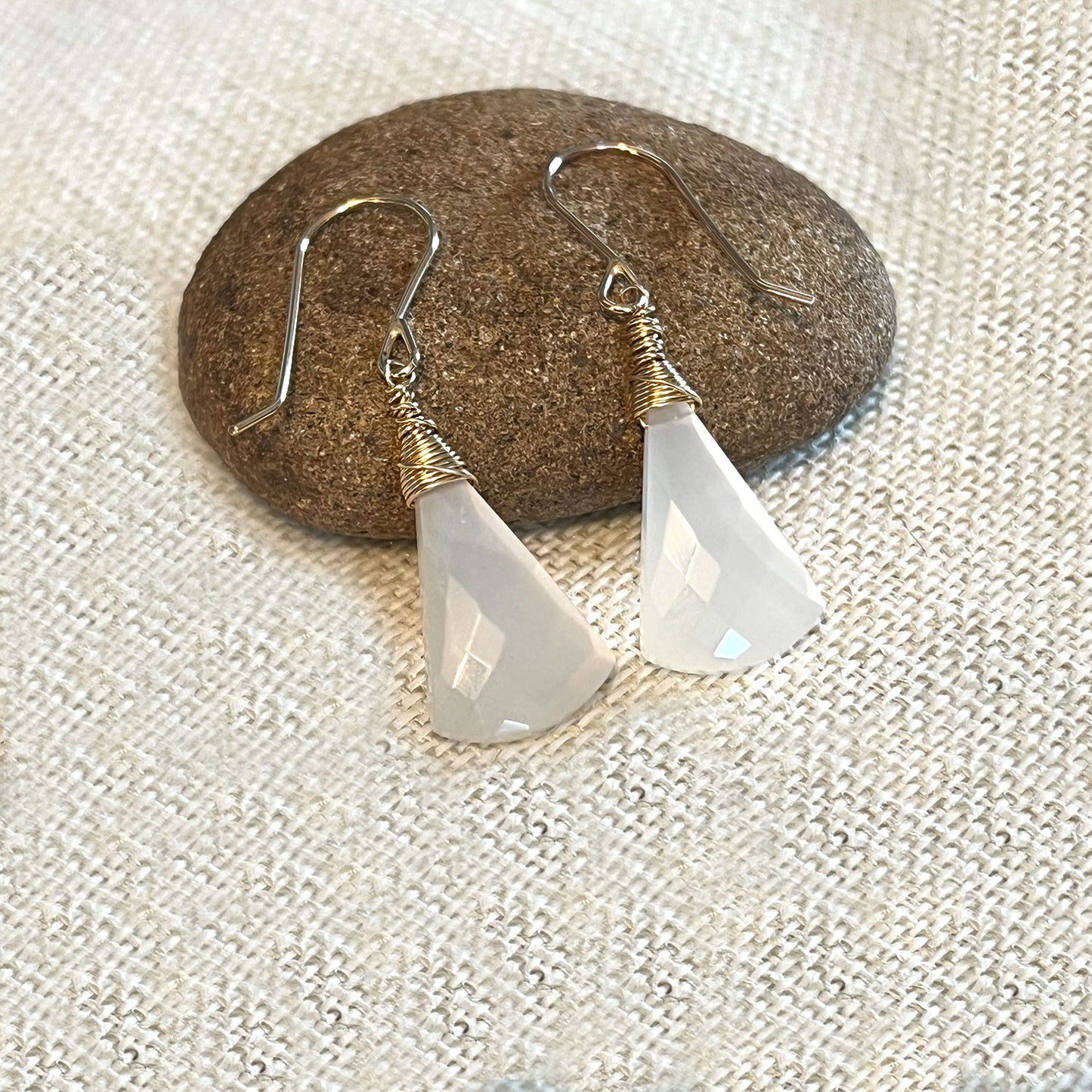 STERLING SILVER/GOLD FILLED WHITE FACETED MOONSTONE EARRINGS - INNER BEAUTY TALISMAN