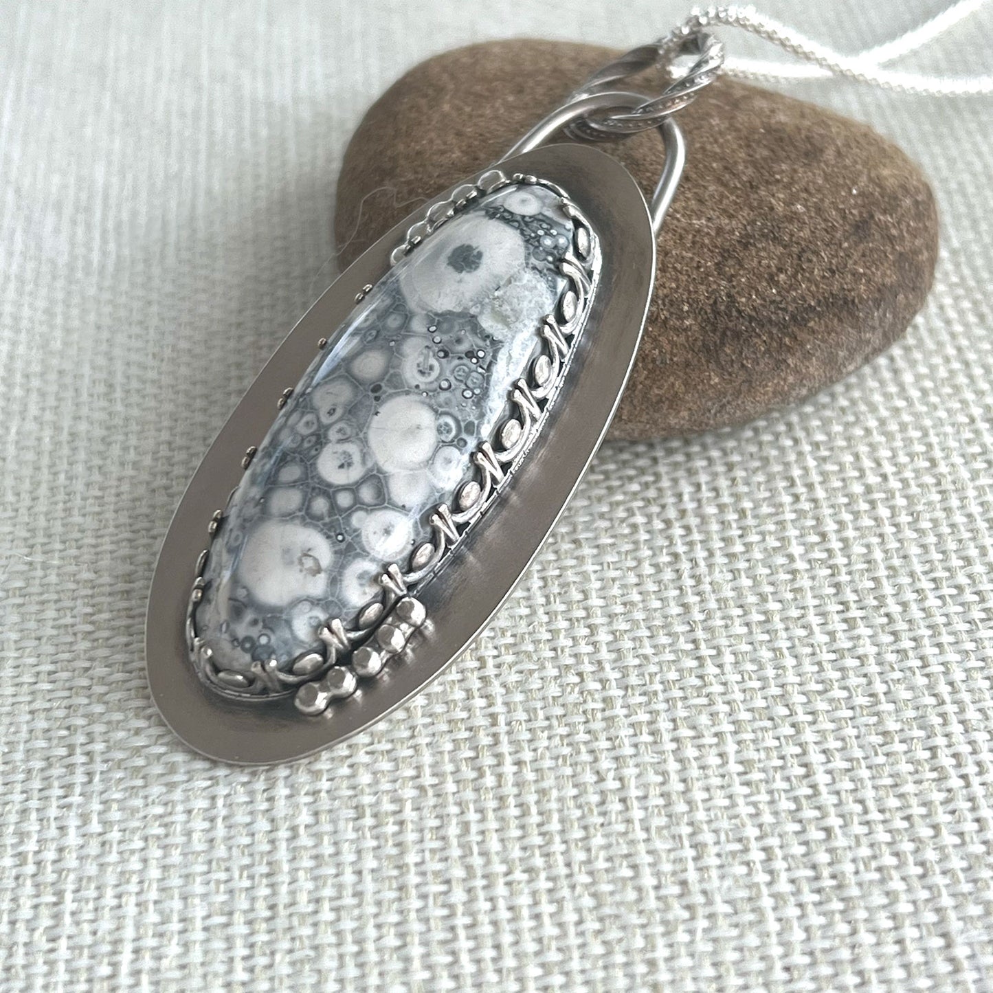 STERLING SILVER GALAXY RHYOLITE NECKLACE (GREY) - PROGRESS TALISMAN