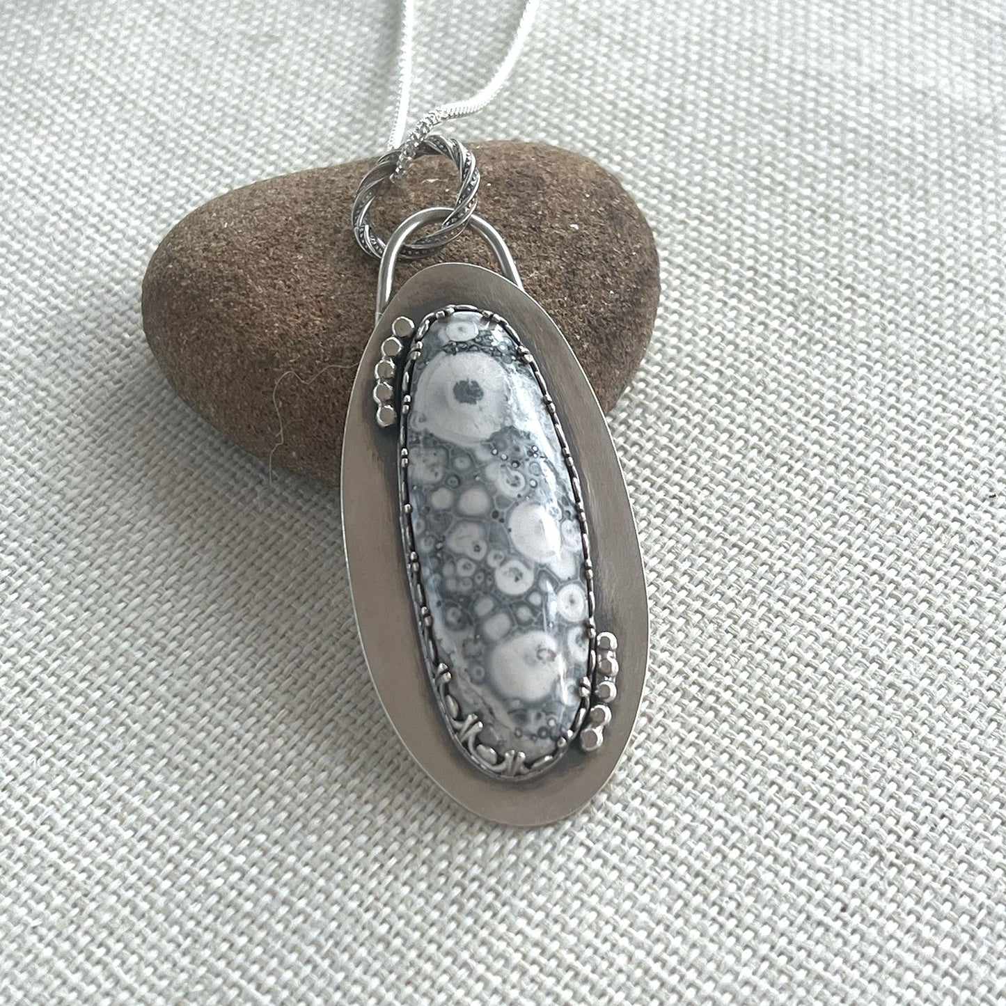 STERLING SILVER GALAXY RHYOLITE NECKLACE (GREY) - PROGRESS TALISMAN
