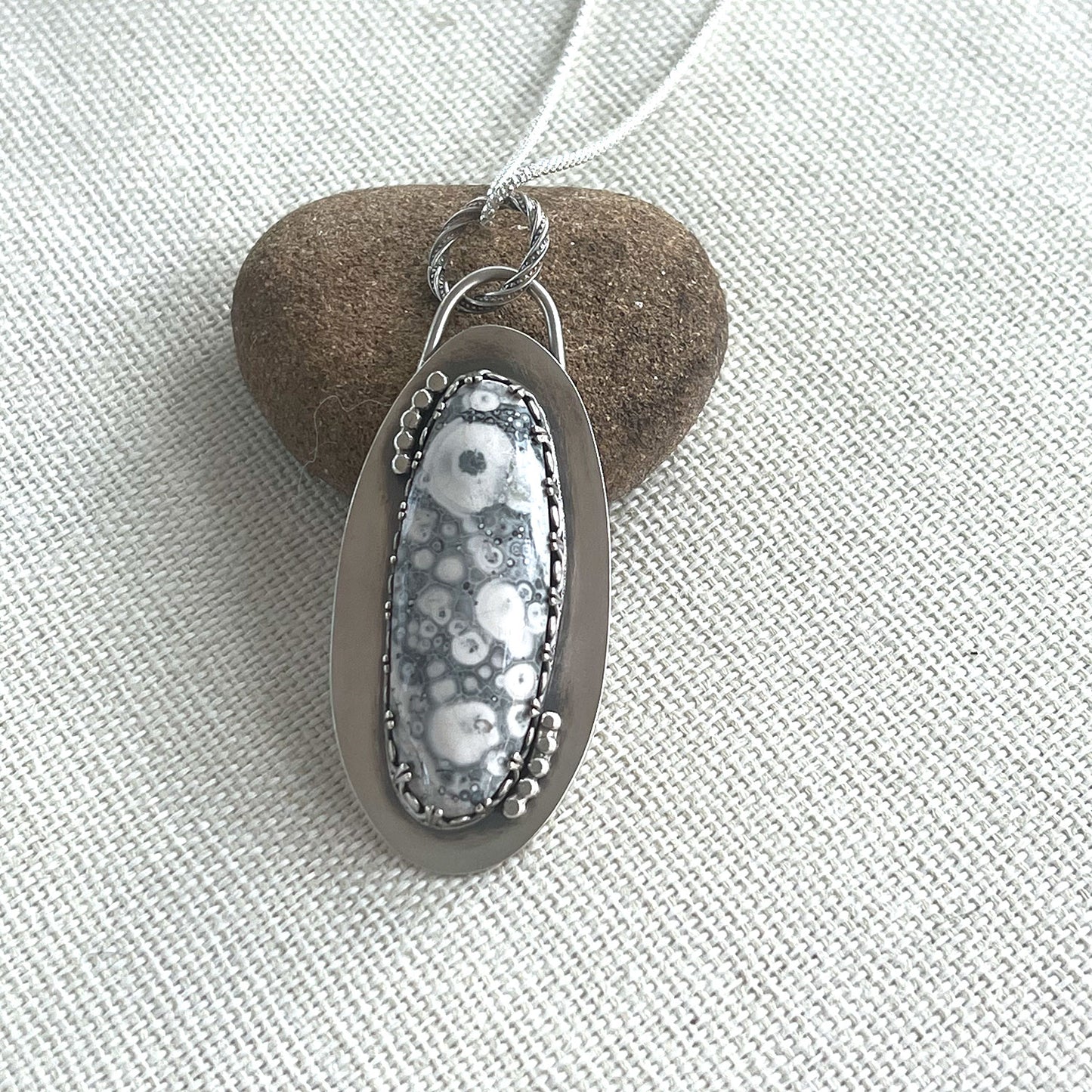 STERLING SILVER GALAXY RHYOLITE NECKLACE (GREY) - PROGRESS TALISMAN
