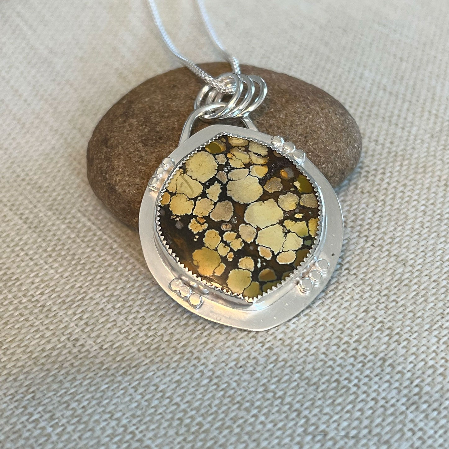 STERLING SILVER HARLEQUIN HUBEI TURQUOISE WIDE MARQUISE NECKLACE - HEAVEN AND EARTH TALISMAN