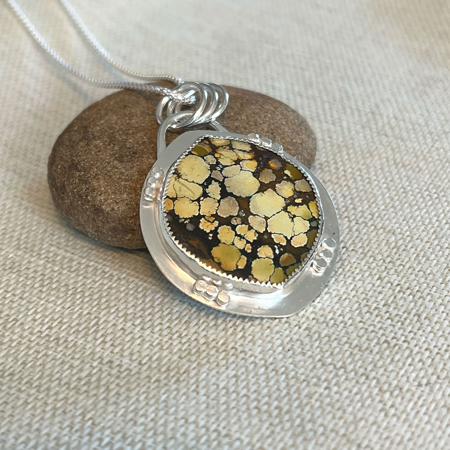 STERLING SILVER HARLEQUIN HUBEI TURQUOISE WIDE MARQUISE NECKLACE - HEAVEN AND EARTH TALISMAN