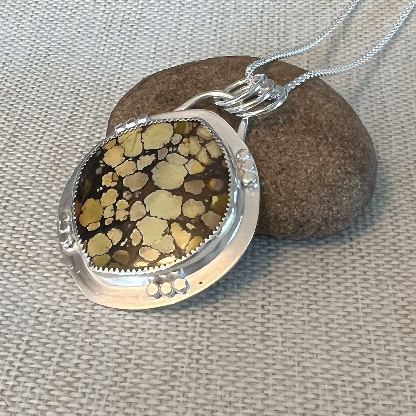 STERLING SILVER HARLEQUIN HUBEI TURQUOISE WIDE MARQUISE NECKLACE - HEAVEN AND EARTH TALISMAN
