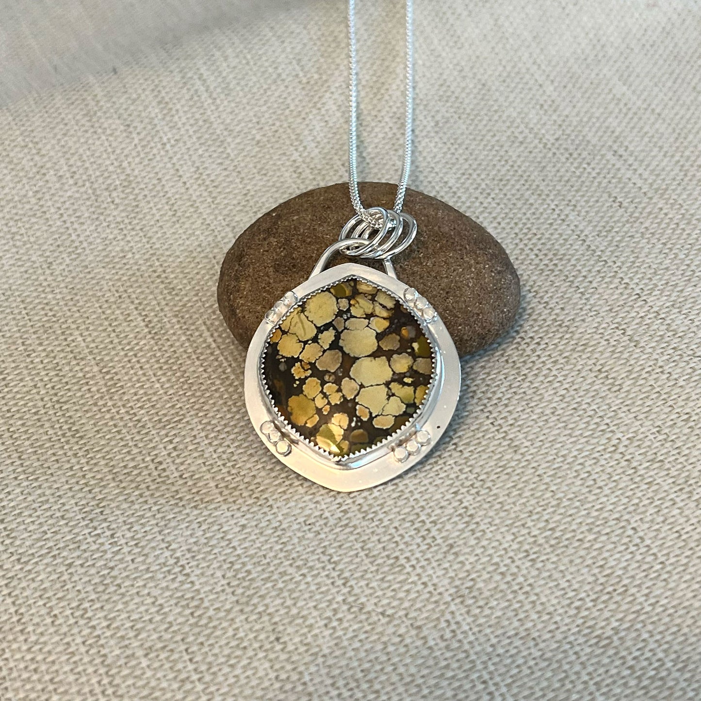 STERLING SILVER HARLEQUIN HUBEI TURQUOISE WIDE MARQUISE NECKLACE - HEAVEN AND EARTH TALISMAN