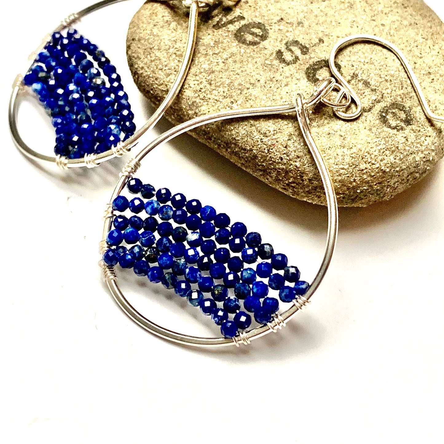 GEMSTONE BEADED OVAL HOOP EARRINGS - GEMSTONE TALISMAN EARRINGS