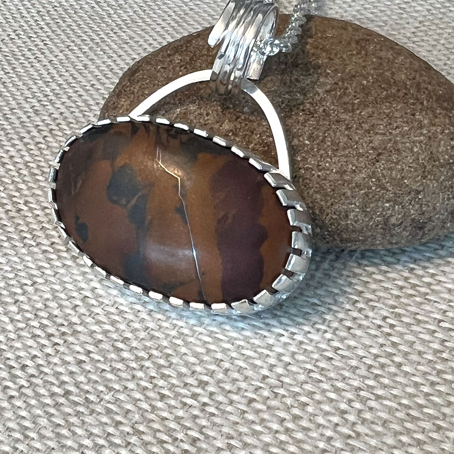 STERLING SILVER JASPER WIDE OVAL NECKLACE - MOTHER EARTH TALISMAN