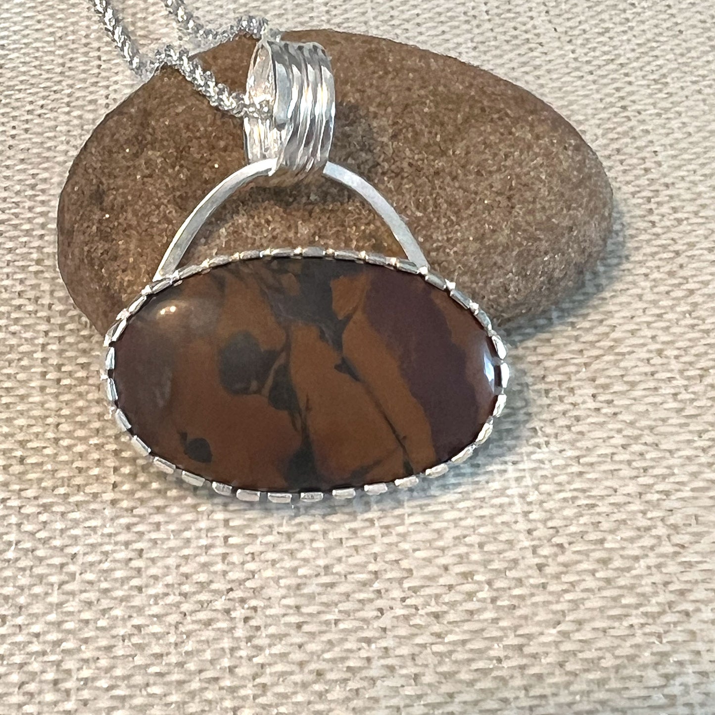 STERLING SILVER JASPER WIDE OVAL NECKLACE - MOTHER EARTH TALISMAN