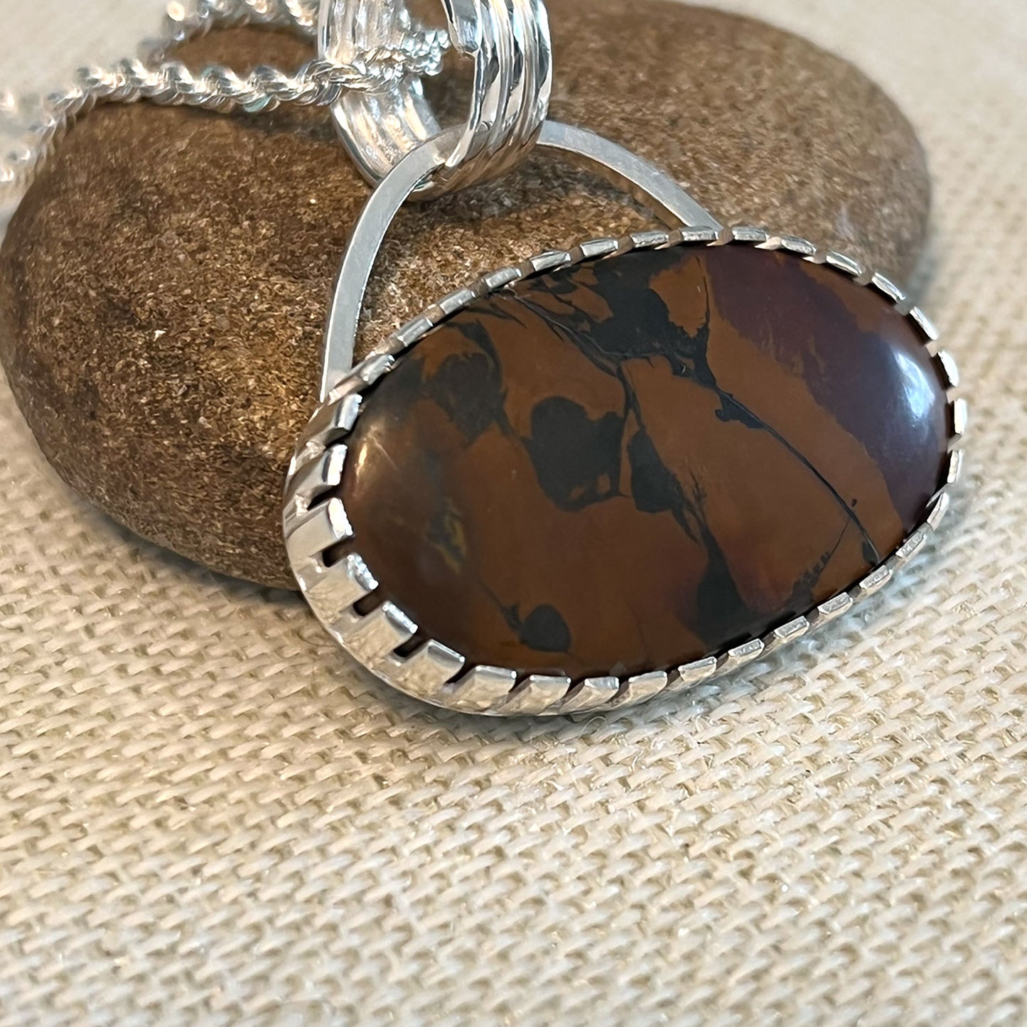 STERLING SILVER JASPER WIDE OVAL NECKLACE - MOTHER EARTH TALISMAN