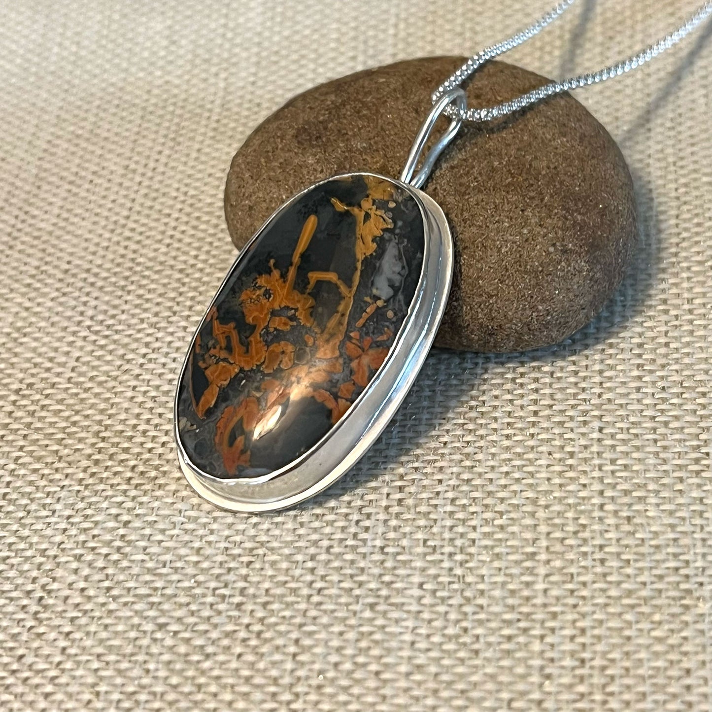 STERLING SILVER MALIGANO JASPER OVAL NECKLACE - MOTHER EARTH TALISMAN