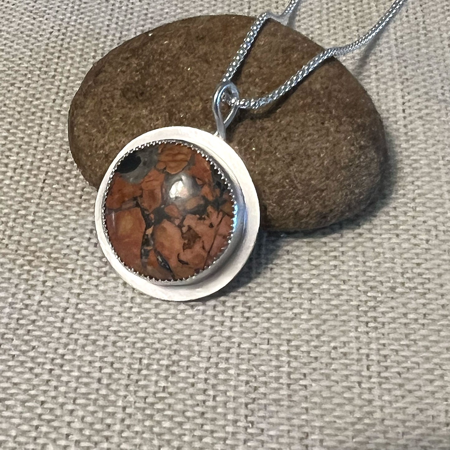 STERLING SILVER ROUND MALIGANO JASPER NECKLACE - MOTHER EARTH TALISMAN