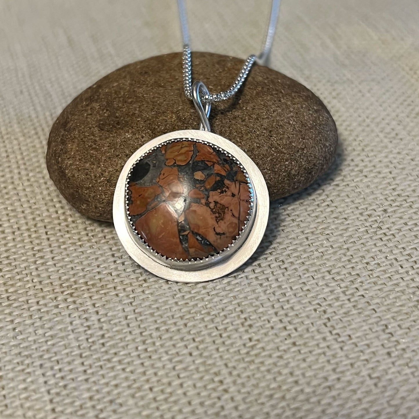 STERLING SILVER ROUND MALIGANO JASPER NECKLACE - MOTHER EARTH TALISMAN