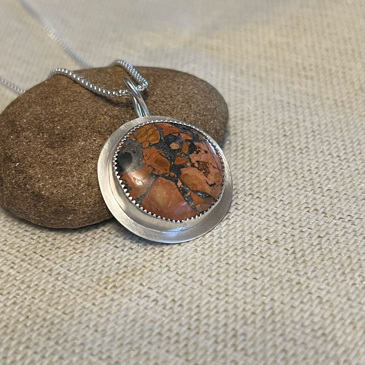 STERLING SILVER ROUND MALIGANO JASPER NECKLACE - MOTHER EARTH TALISMAN
