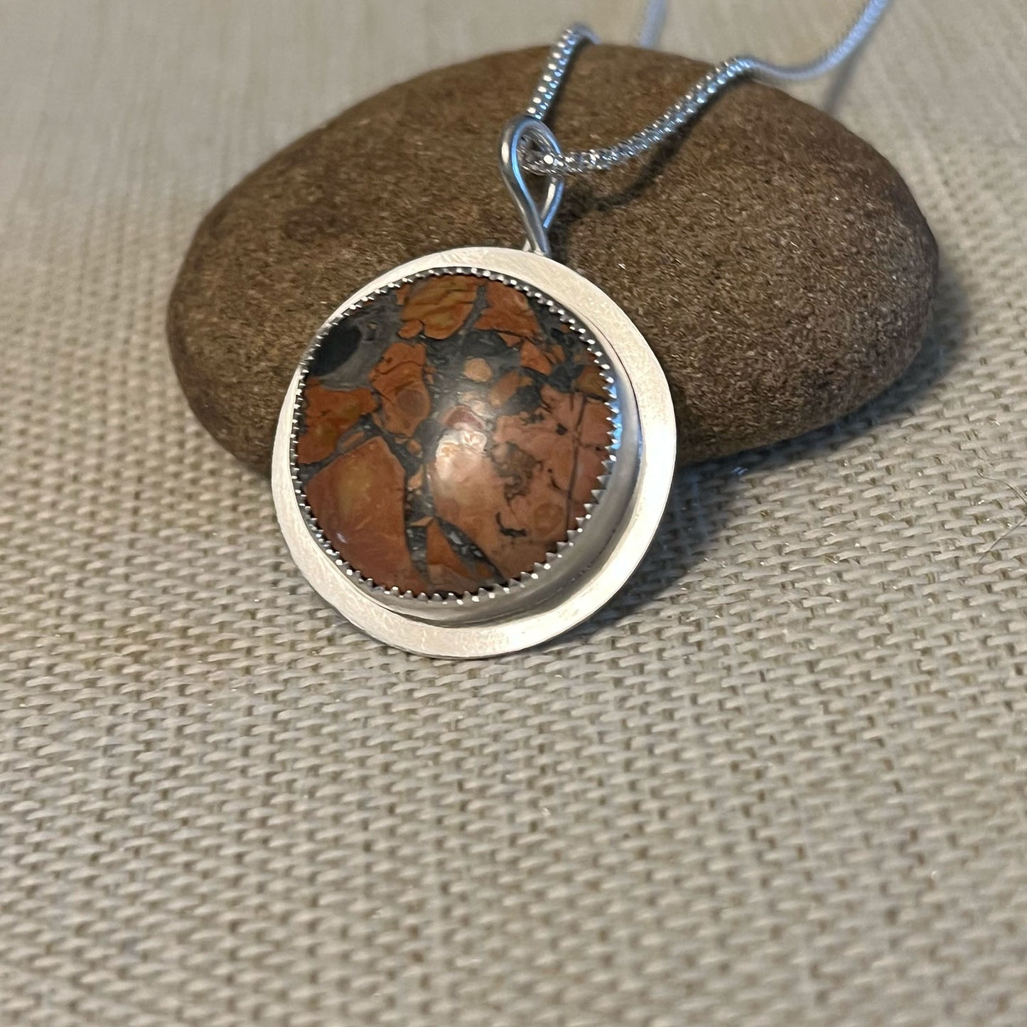 STERLING SILVER ROUND MALIGANO JASPER NECKLACE - MOTHER EARTH TALISMAN