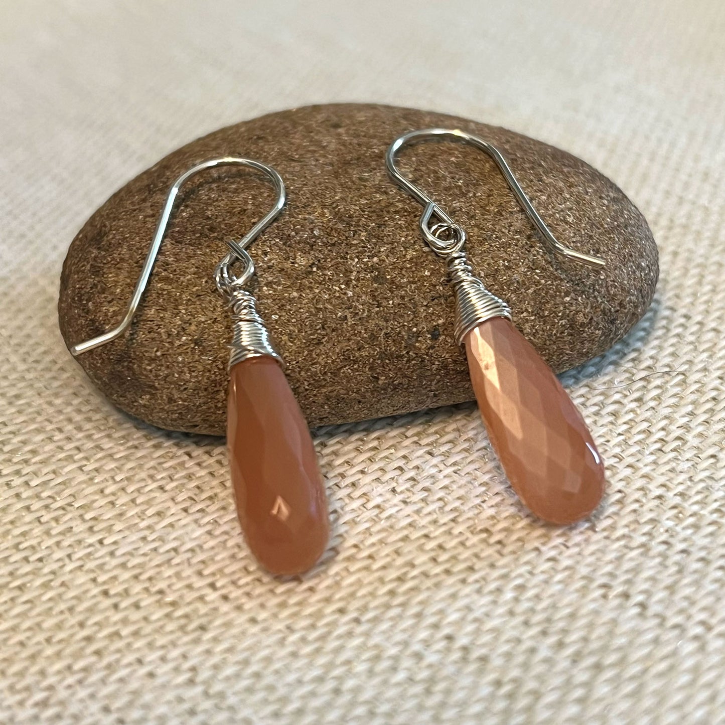 STERLING SILVER PEACH MOONSTONE EARRINGS - INNER BEAUTY TALISMAN