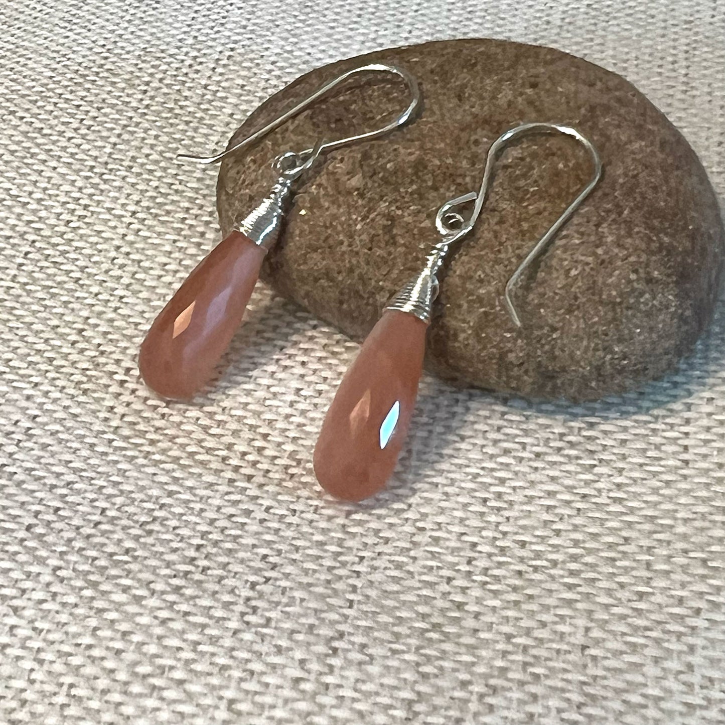 STERLING SILVER PEACH MOONSTONE EARRINGS - INNER BEAUTY TALISMAN