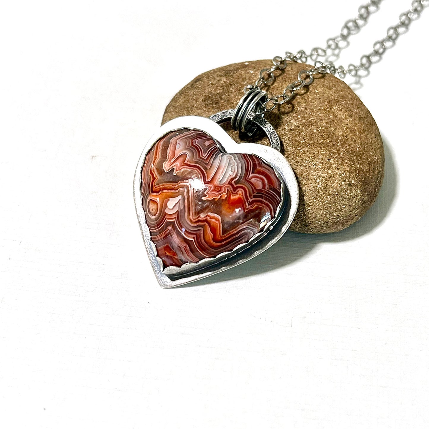 STERLING SILVER MOROCCAN AGATE HEART NECKLACE - PROTECTIVE EMBRACE TALISMAN