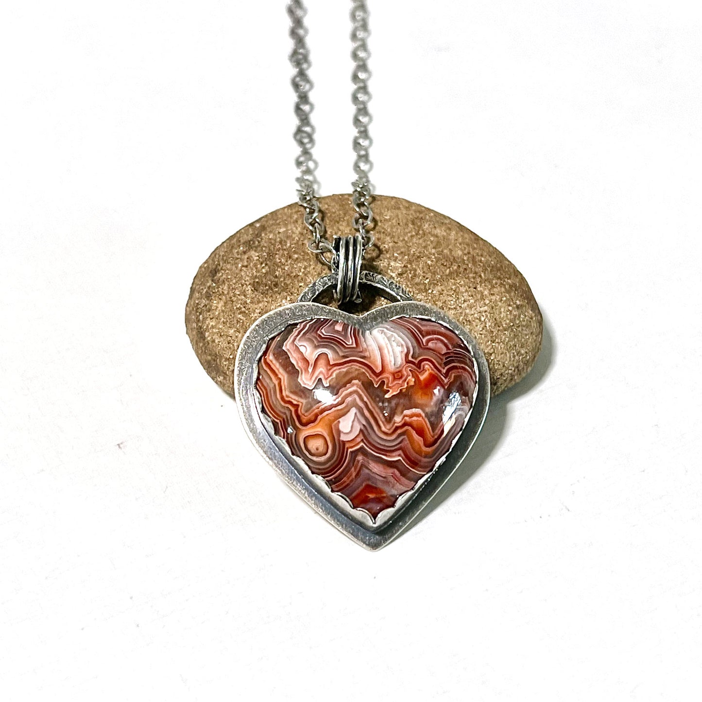 STERLING SILVER MOROCCAN AGATE HEART NECKLACE - PROTECTIVE EMBRACE TALISMAN