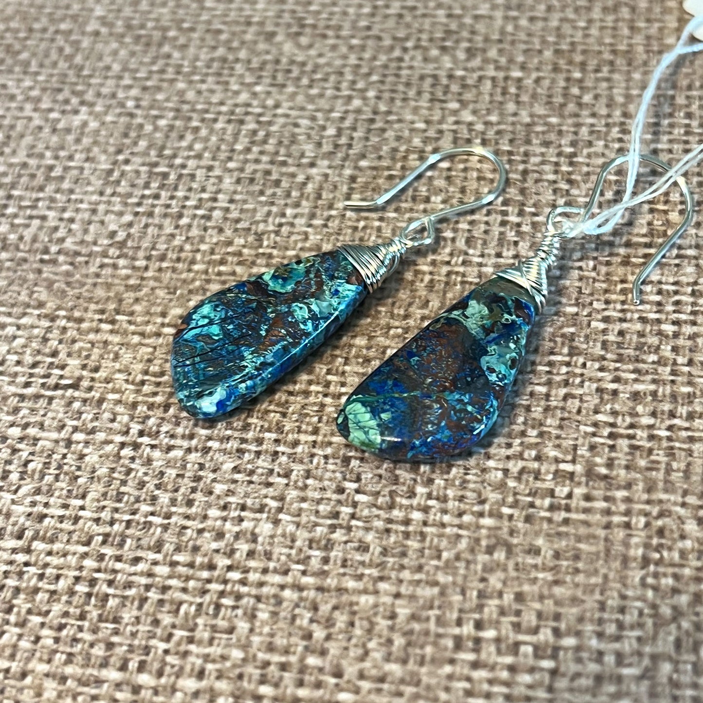 STERLING SILVER NEON AZURITE MALACHITE EARRINGS - SELF AWARENESS TALISMAN