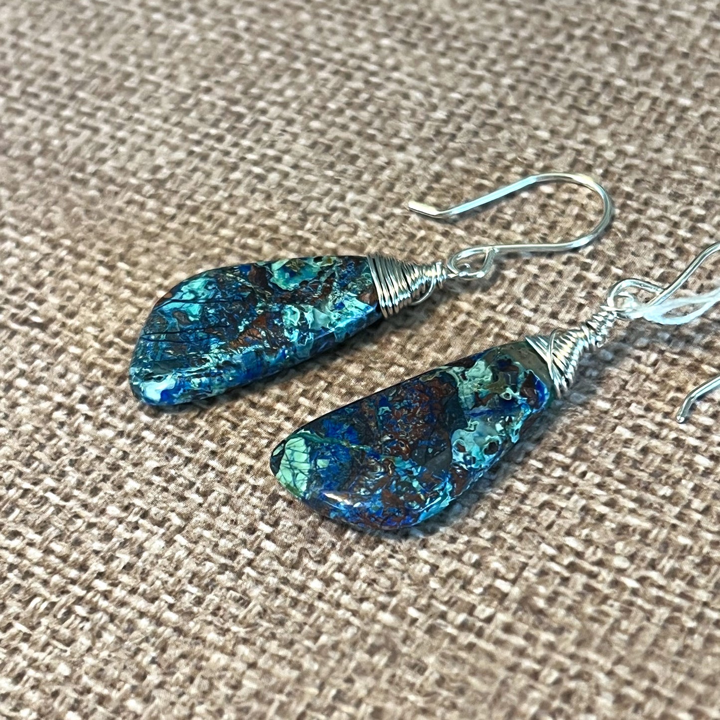 STERLING SILVER NEON AZURITE MALACHITE EARRINGS - SELF AWARENESS TALISMAN