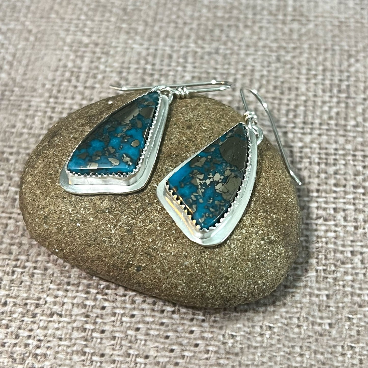 STERLING SILVER BEZEL SET TURQUOISE EARRINGS - HEAVEN AND EARTH TALISMAN