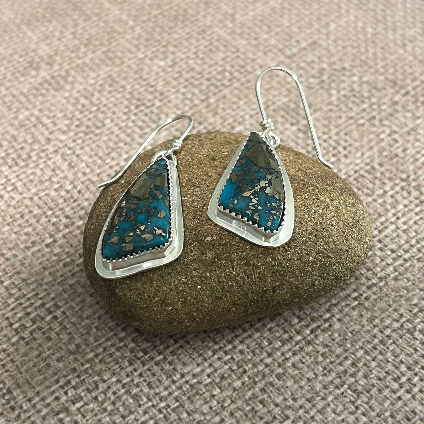 STERLING SILVER BEZEL SET TURQUOISE EARRINGS - HEAVEN AND EARTH TALISMAN