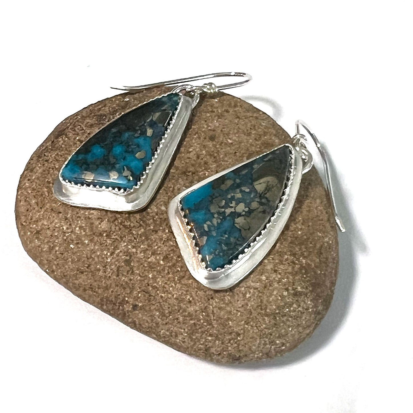 STERLING SILVER BEZEL SET TURQUOISE EARRINGS - HEAVEN AND EARTH TALISMAN