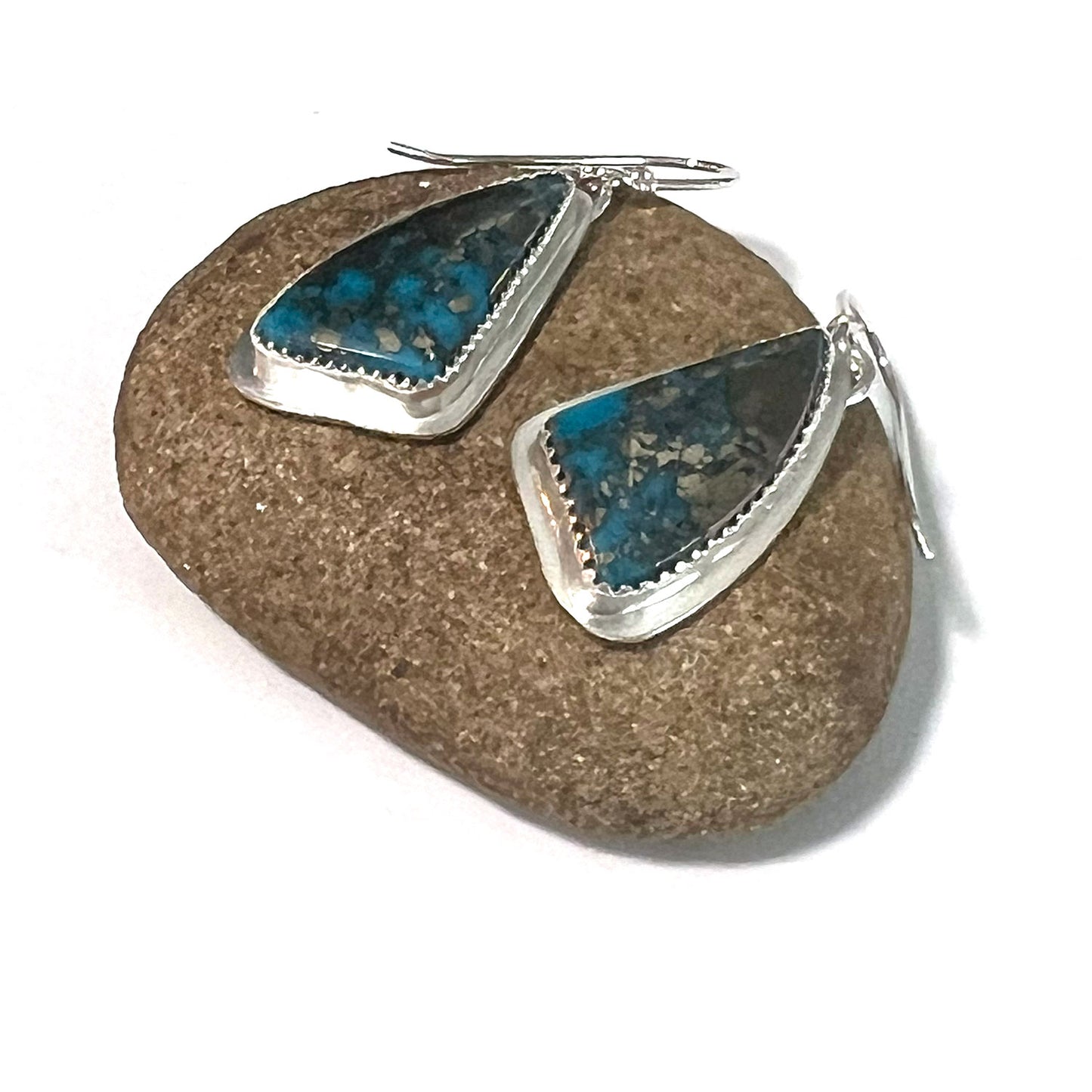 STERLING SILVER BEZEL SET TURQUOISE EARRINGS - HEAVEN AND EARTH TALISMAN