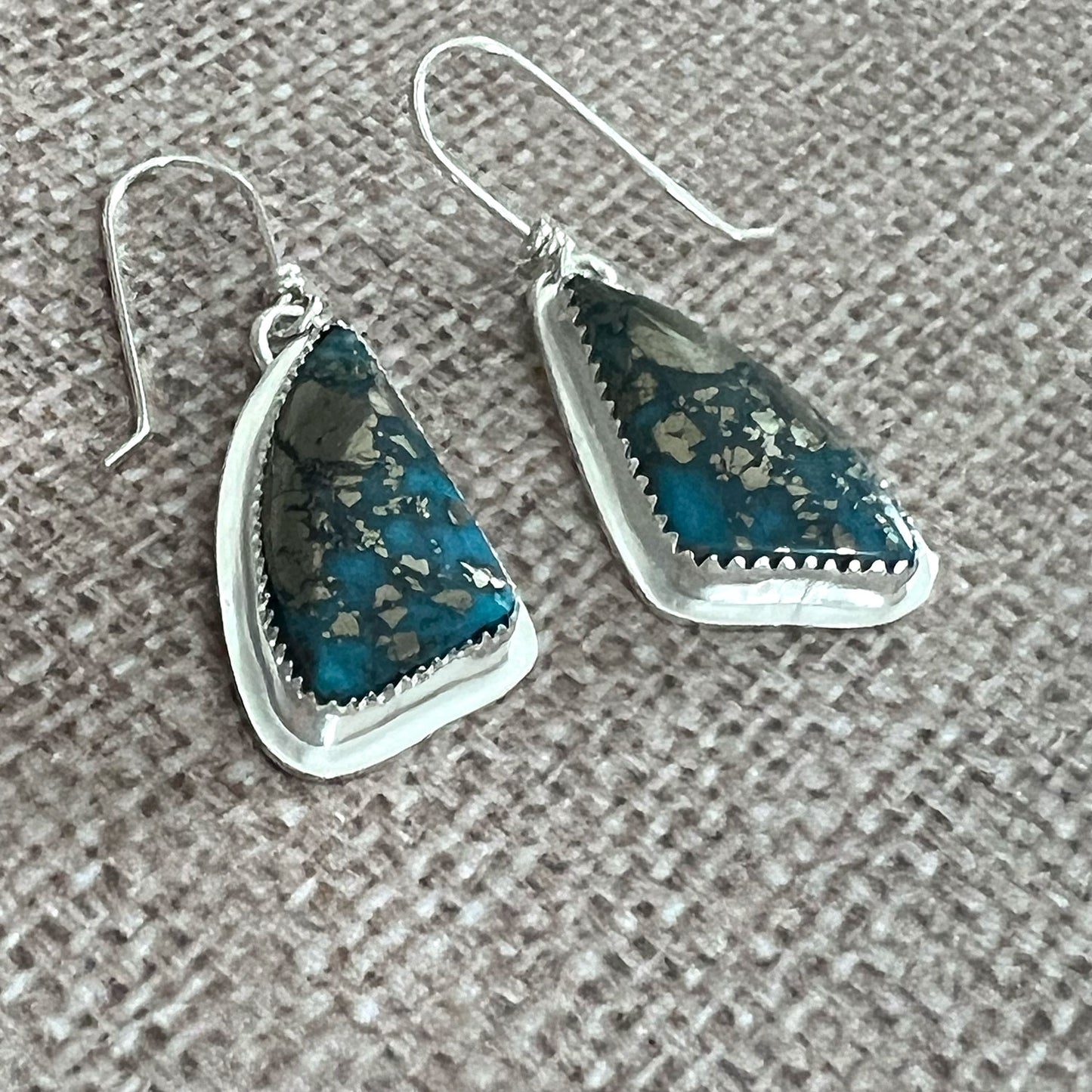 STERLING SILVER BEZEL SET TURQUOISE EARRINGS - HEAVEN AND EARTH TALISMAN