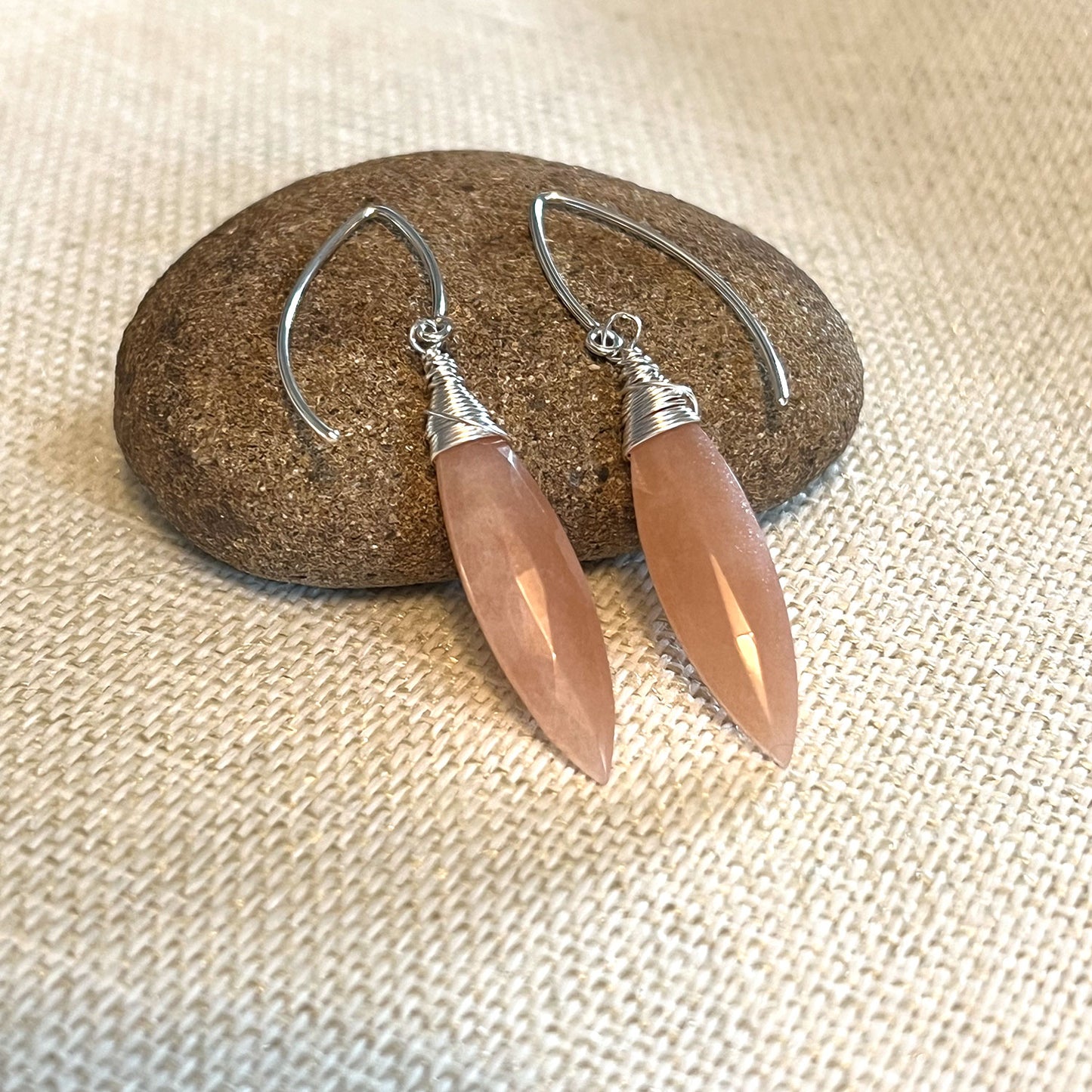 STERLING SILVER PEACH MOONSTONE EARRINGS - INNER BEAUTY TALISMAN