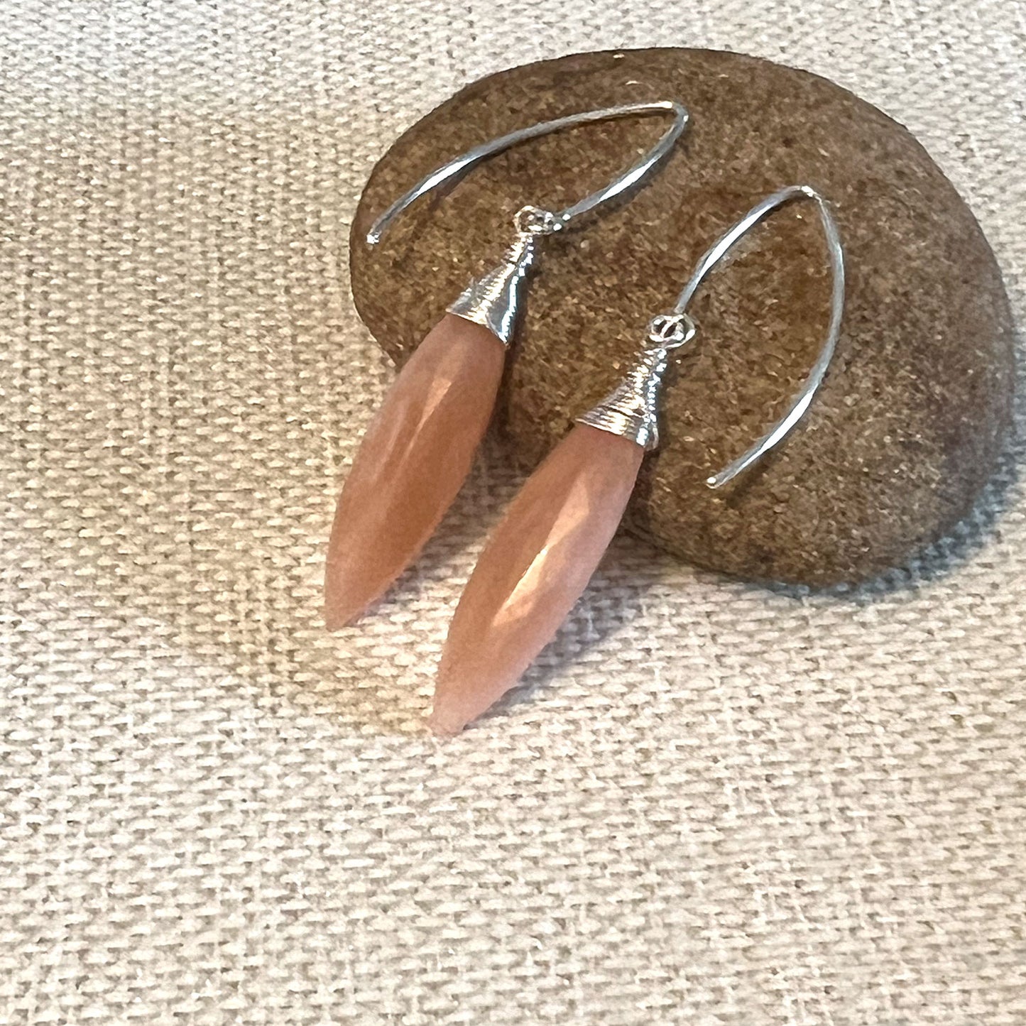 STERLING SILVER PEACH MOONSTONE EARRINGS - INNER BEAUTY TALISMAN