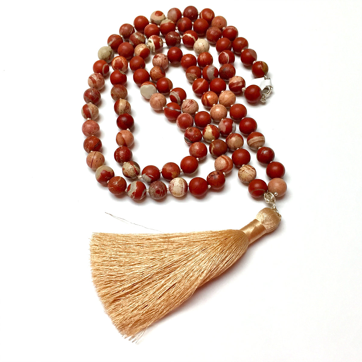 STERLING SILVER SILK KNOTTED RED LACE JASPER NECKLACE - MOTHER EARTH TALISMAN